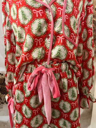 Tree and Bow Christmas Pajama Short ~ Red