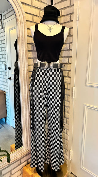 Checkerboard Knit Wide Leg Palazzo Pants