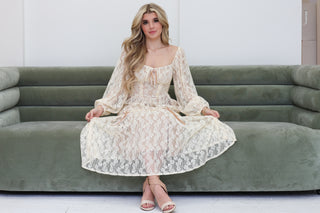 Bernadette Corset Style Lace Long Sleeve Maxi Dress