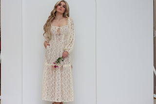 Bernadette Corset Style Lace Long Sleeve Maxi Dress