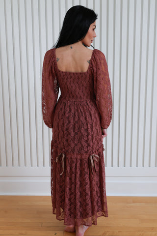Bernadette Corset Style Lace Long Sleeve Maxi Dress