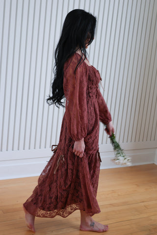 Bernadette Corset Style Lace Long Sleeve Maxi Dress