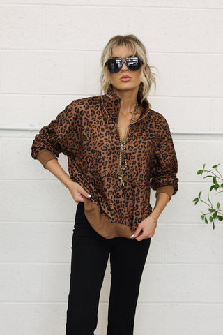 Wild Instinct Leopard Print Zip-Up Pullover