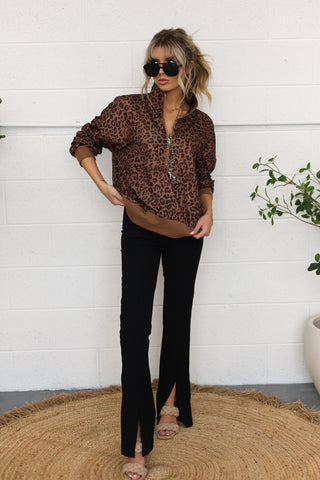 Wild Instinct Leopard Print Zip-Up Pullover