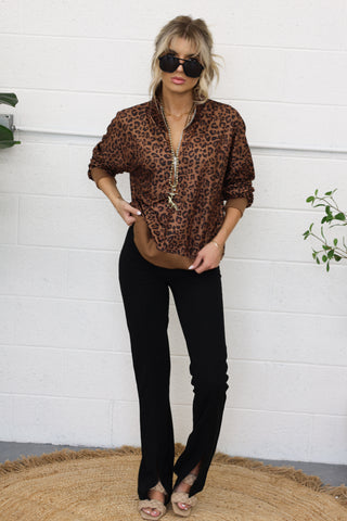 Wild Instinct Leopard Print Zip-Up Pullover