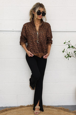 Wild Instinct Leopard Print Zip-Up Pullover