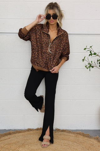 Wild Instinct Leopard Print Zip-Up Pullover