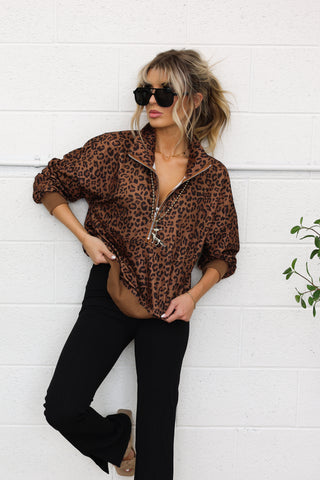Wild Instinct Leopard Print Zip-Up Pullover
