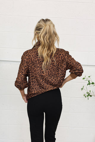 Wild Instinct Leopard Print Zip-Up Pullover