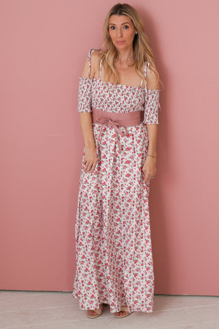 Millie off the shoulder floral dress w/slit