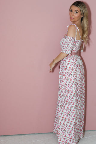Millie off the shoulder floral dress w/slit