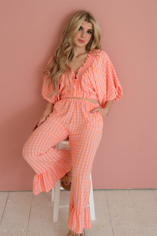 Gingham Ruffled Hem Pant