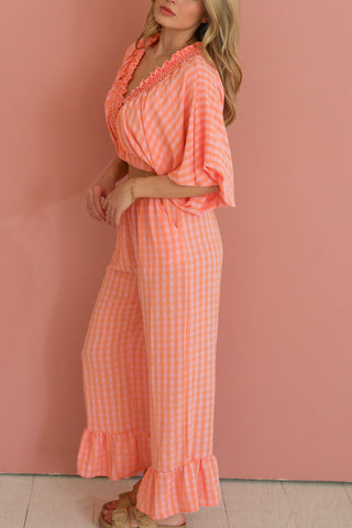 Gingham Ruffled Hem Pant