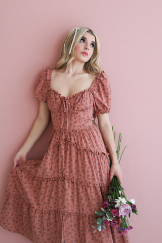 Ditsy Floral Print Ruffled Midi Dress