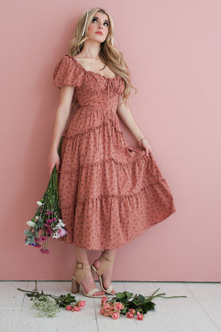 Ditsy Floral Print Ruffled Midi Dress