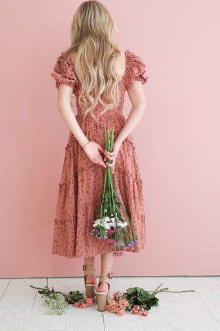 Ditsy Floral Print Ruffled Midi Dress