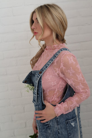 Cali Lace Mock Neck Long Sleeve Top ~ Black