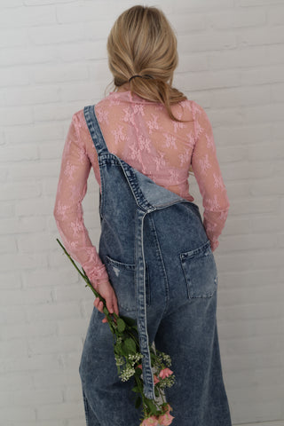 Cali Lace Mock Neck Long Sleeve Top ~ Black