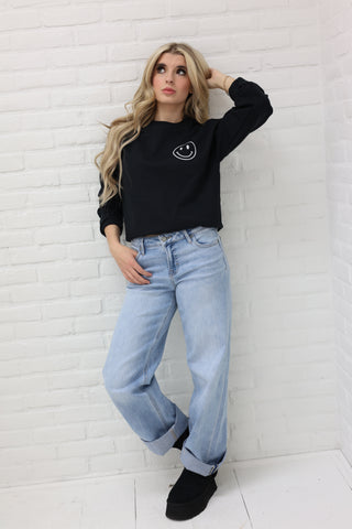 Happy Lil’ Thang Long Sleeve Pullover ~ Black