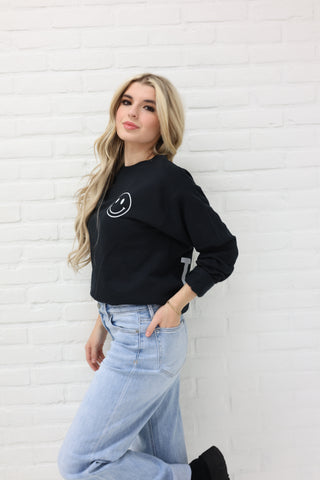 Happy Lil’ Thang Long Sleeve Pullover ~ Black