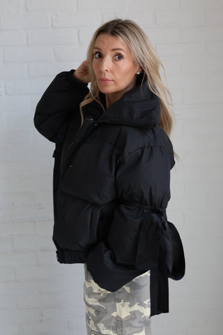 Bow Puffer Jacket ~ Black
