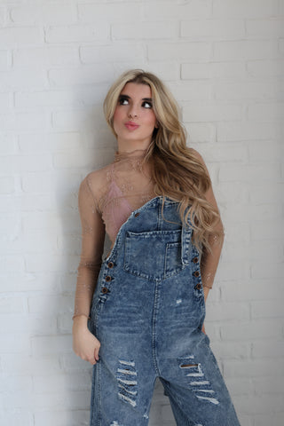 Cali Lace Mock Neck Long Sleeve Top ~ Black