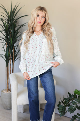 Mint Floral Knit Top