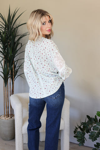 Mint Floral Knit Top