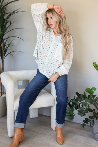 Mint Floral Knit Top