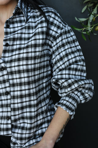 Kaci Checkered Print Shirred Cuff Top