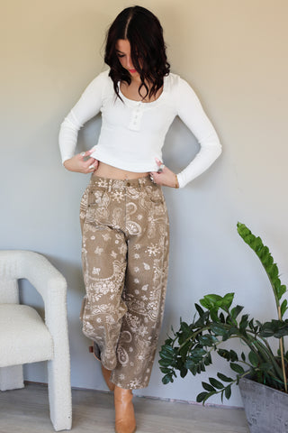 Paisley Wide-Leg Jeans — Vintage Wash, Relaxed Fit
