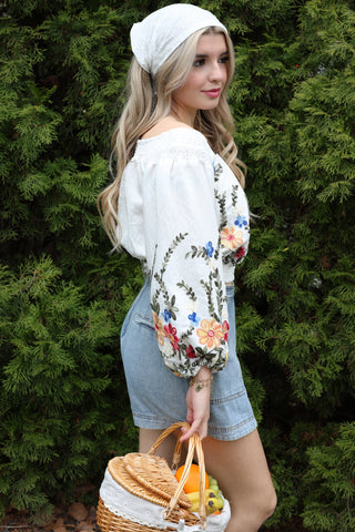 Maria Maria Floral Embroidered Off Shoulder Crop Top