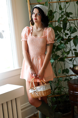 Peach Blossom Gingham Romper