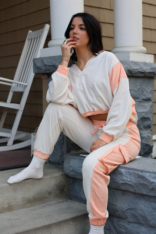 Alicia Cotton Terry Pants ~ Ecru/Apricot