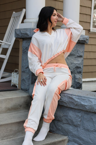 Alicia Contrast Long Sleeve Top ~ Ecru/Apricot