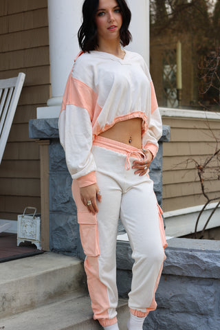 Alicia Cotton Terry Pants ~ Ecru/Apricot