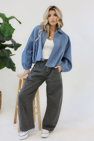 YEEHAW Striped Denim Jacket