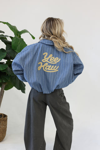 YEEHAW Striped Denim Jacket