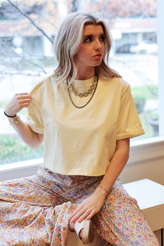 Modern Muse Shoulder Padded Crew Neck Top