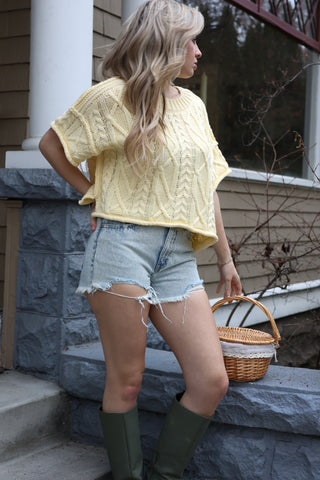 Lemon Cable Boxy Knit Top