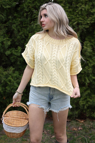 Lemon Cable Boxy Knit Top