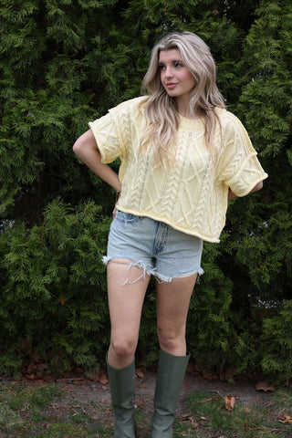 Lemon Cable Boxy Knit Top