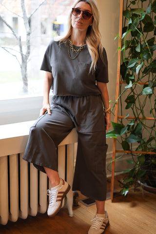 Charcoal Crop Pocket French Terry Top