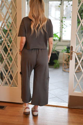 Charcoal Crop Pocket French Terry Top