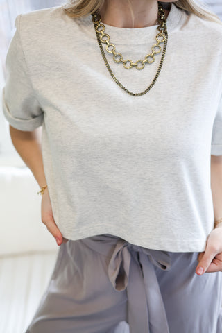 Modern Muse Shoulder Padded Crew Neck Top