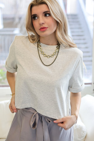 Modern Muse Shoulder Padded Crew Neck Top