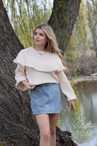 Ruffle Yoke Knit Sweater