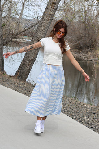 Fiona Stripe Linen Midi Skirt