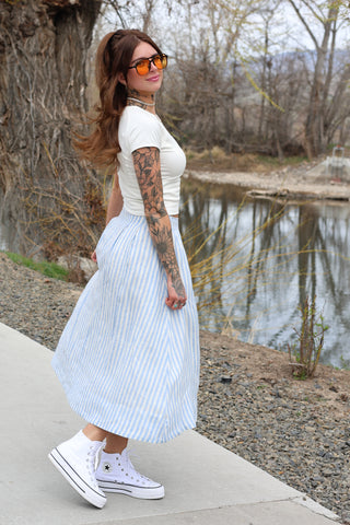 Fiona Stripe Linen Midi Skirt