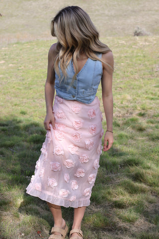 Blush Petal Midi Skirt